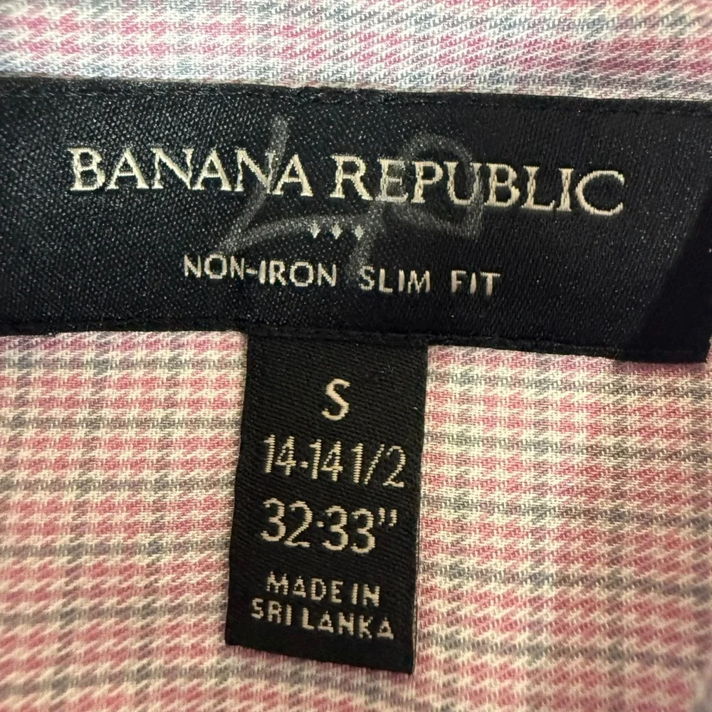 Banana Republic Mens Pink Micro Check Non-Iron Slim Fit Cotton Dress Shirt Small